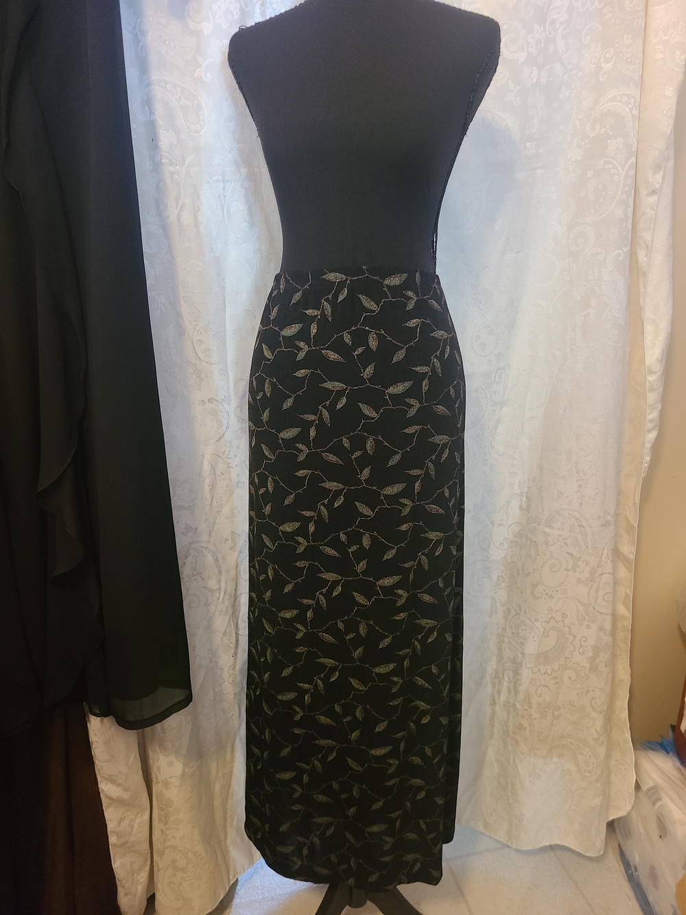 Black Maxi Skirt with Gold Leaf Print